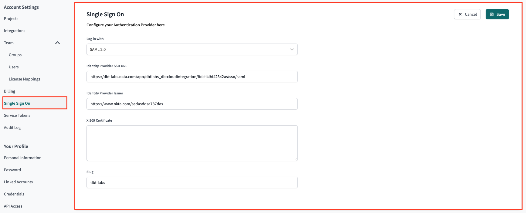 Configuring the application in dbt Cloud